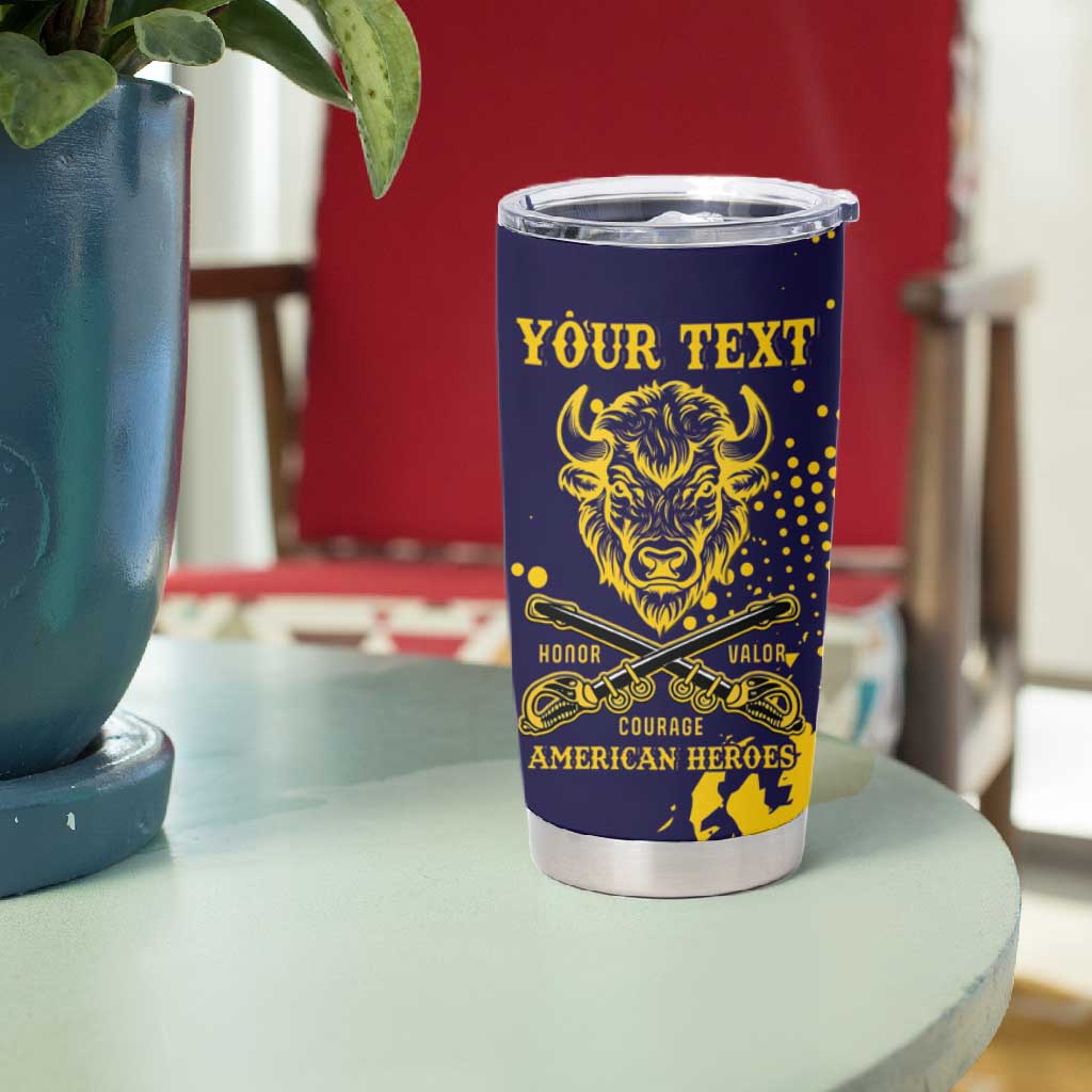 Personalized African-American Heroes Tumbler Cup Bison Buffalo Soldiers - Blue Grunge Style LT15