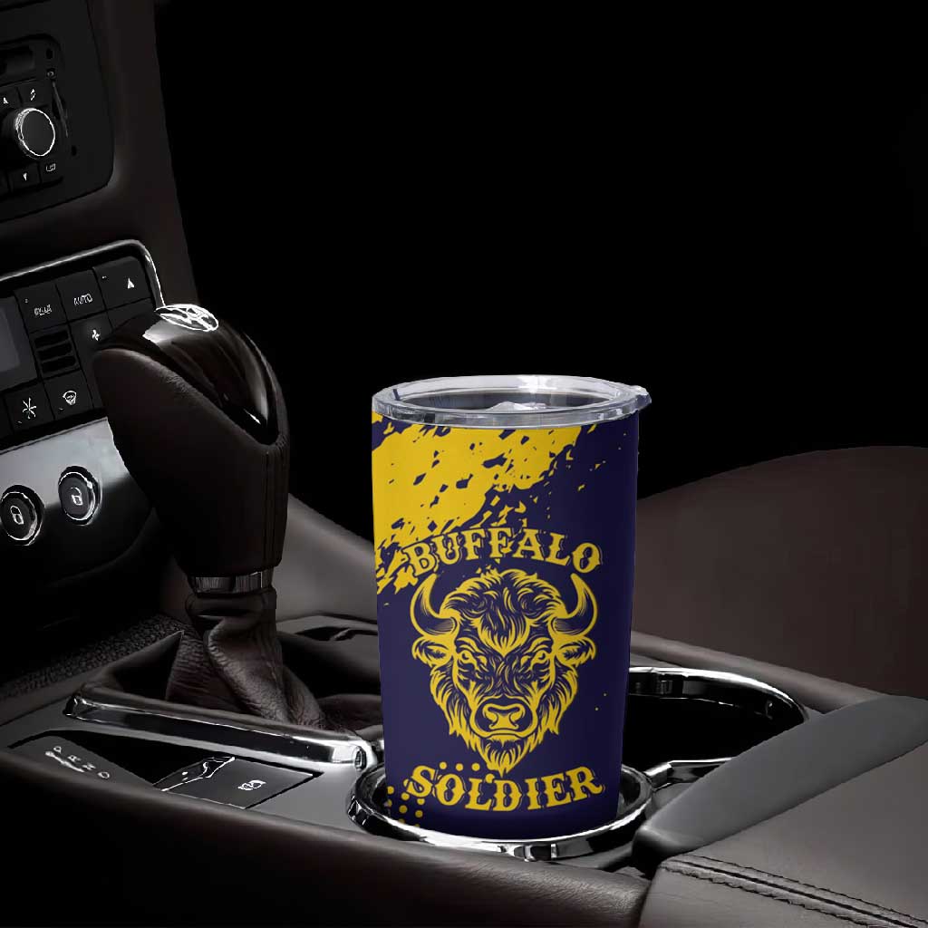 Personalized African-American Heroes Tumbler Cup Bison Buffalo Soldiers - Blue Grunge Style LT15