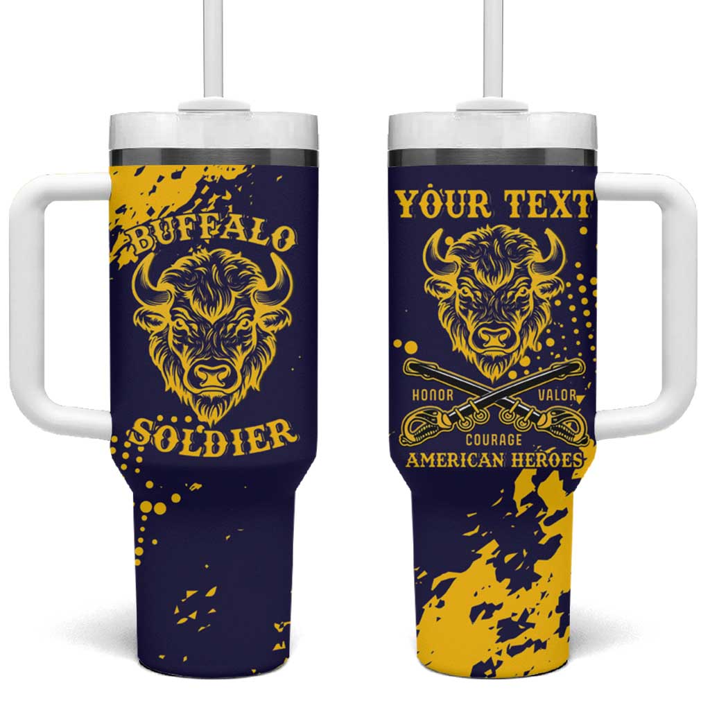 Personalized African-American Heroes Tumbler With Handle Bison Buffalo Soldiers - Blue Grunge Style LT15