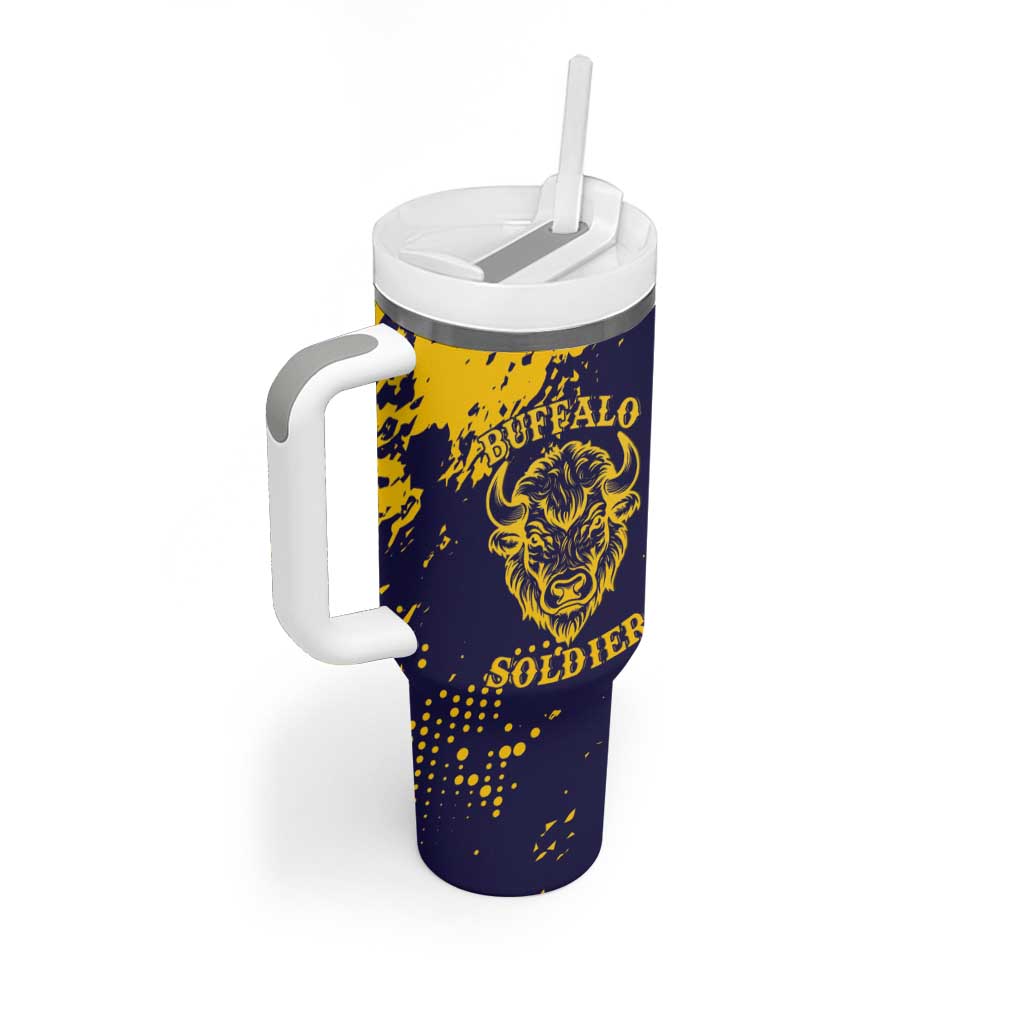 Personalized African-American Heroes Tumbler With Handle Bison Buffalo Soldiers - Blue Grunge Style LT15