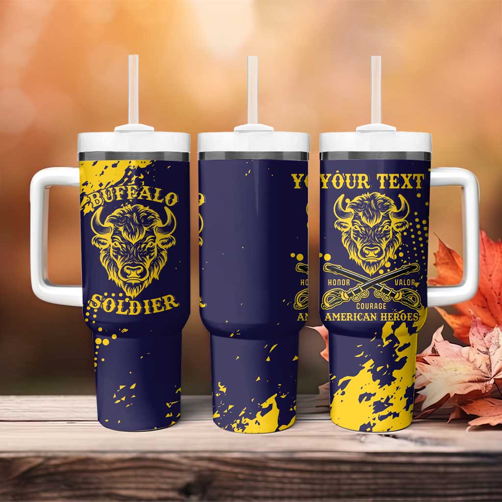 Personalized African-American Heroes Tumbler With Handle Bison Buffalo Soldiers - Blue Grunge Style LT15