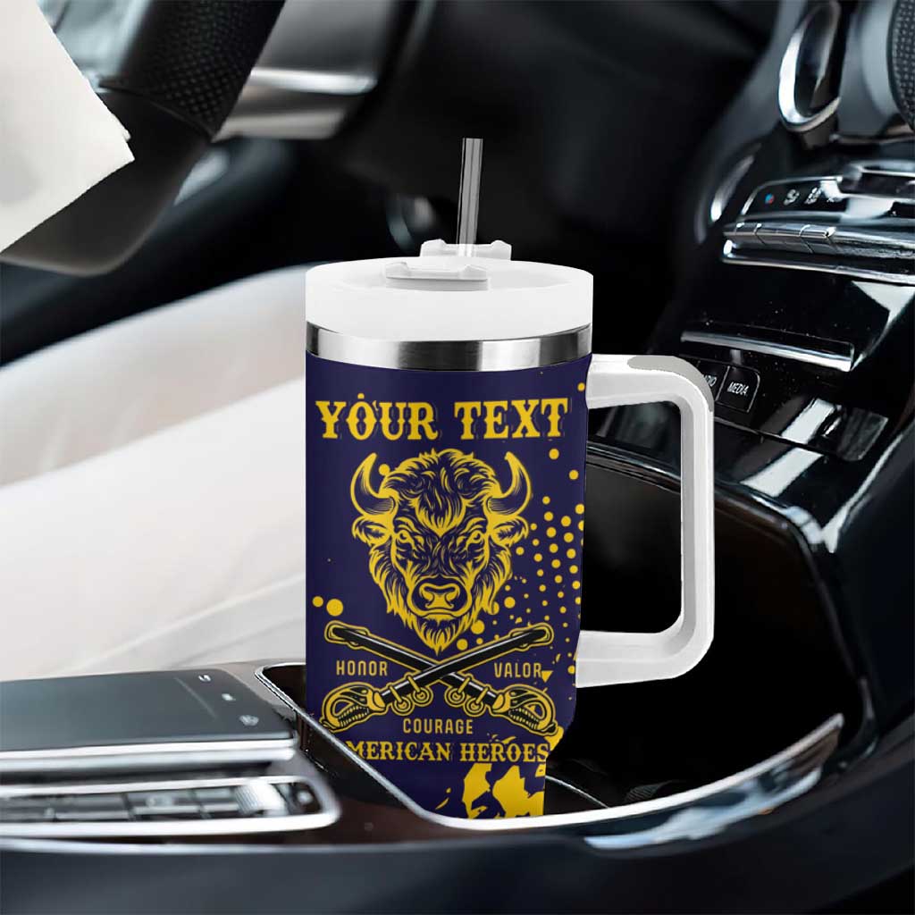 Personalized African-American Heroes Tumbler With Handle Bison Buffalo Soldiers - Blue Grunge Style LT15