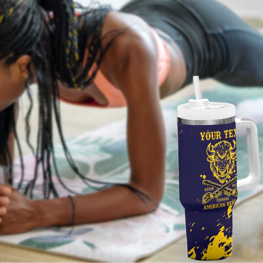 Personalized African-American Heroes Tumbler With Handle Bison Buffalo Soldiers - Blue Grunge Style LT15