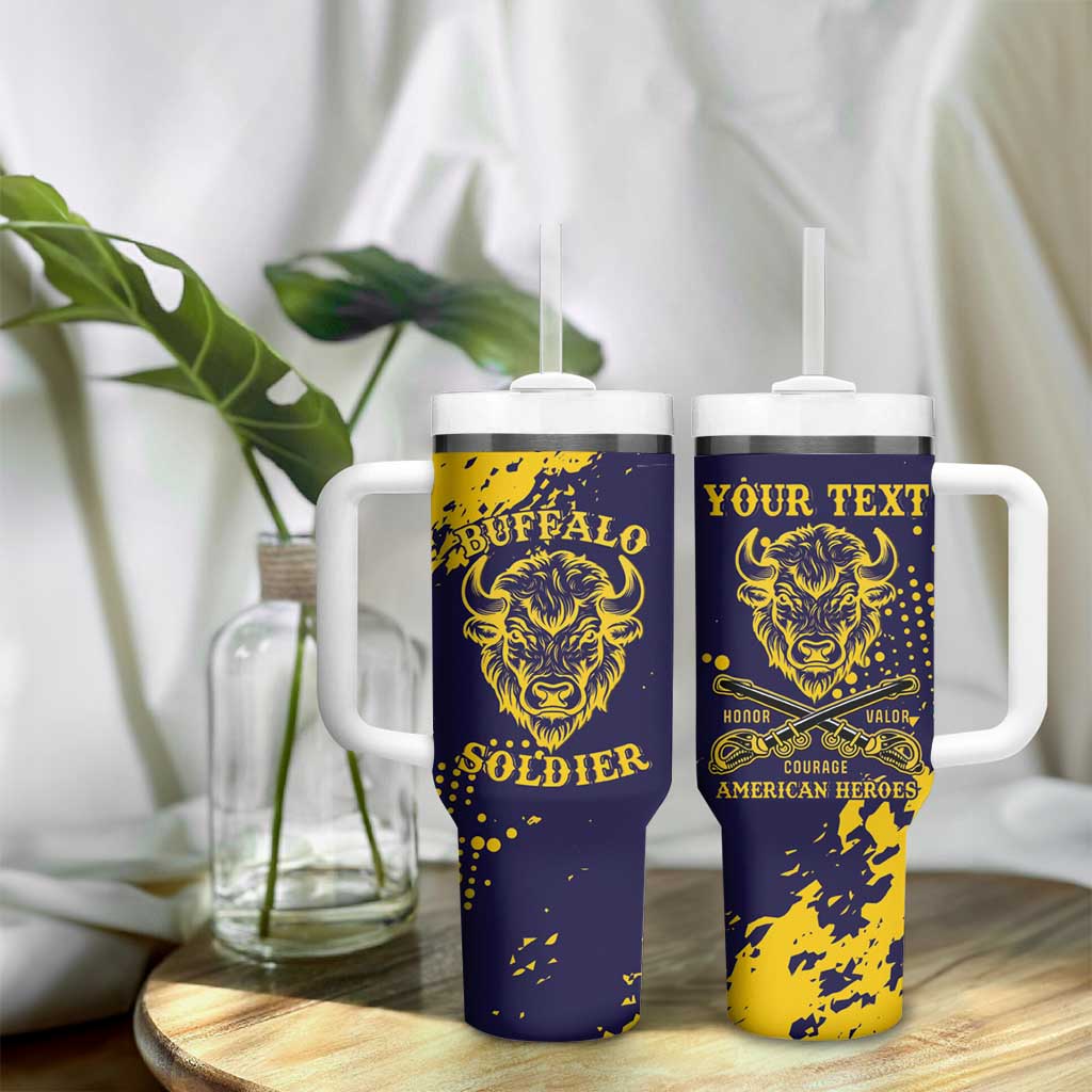 Personalized African-American Heroes Tumbler With Handle Bison Buffalo Soldiers - Blue Grunge Style LT15