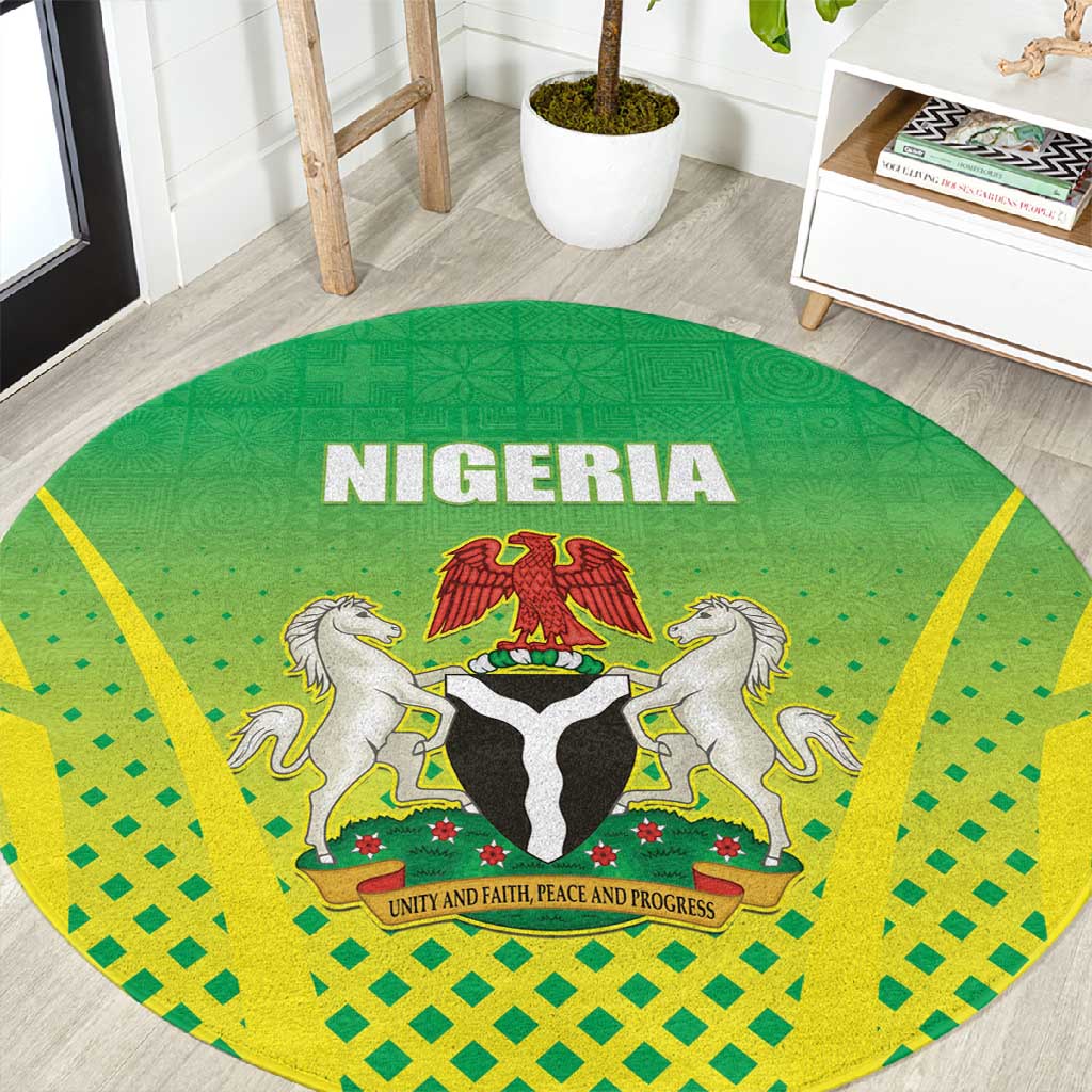 Nigeria Cricket Round Carpet Go Yellow Greens LT15