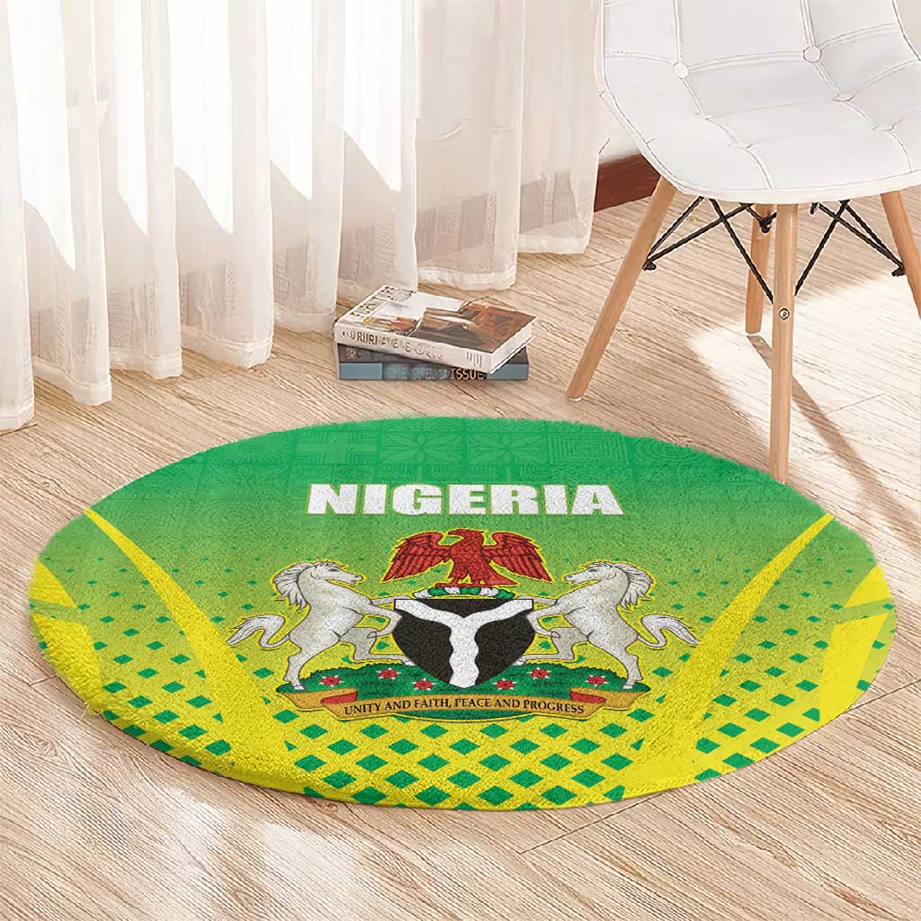 Nigeria Cricket Round Carpet Go Yellow Greens LT15