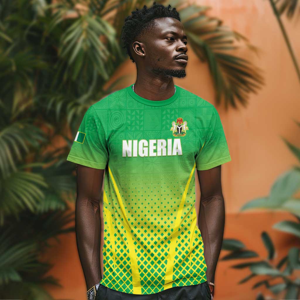 Custom Nigeria Cricket T shirt Go Yellow Greens LT15