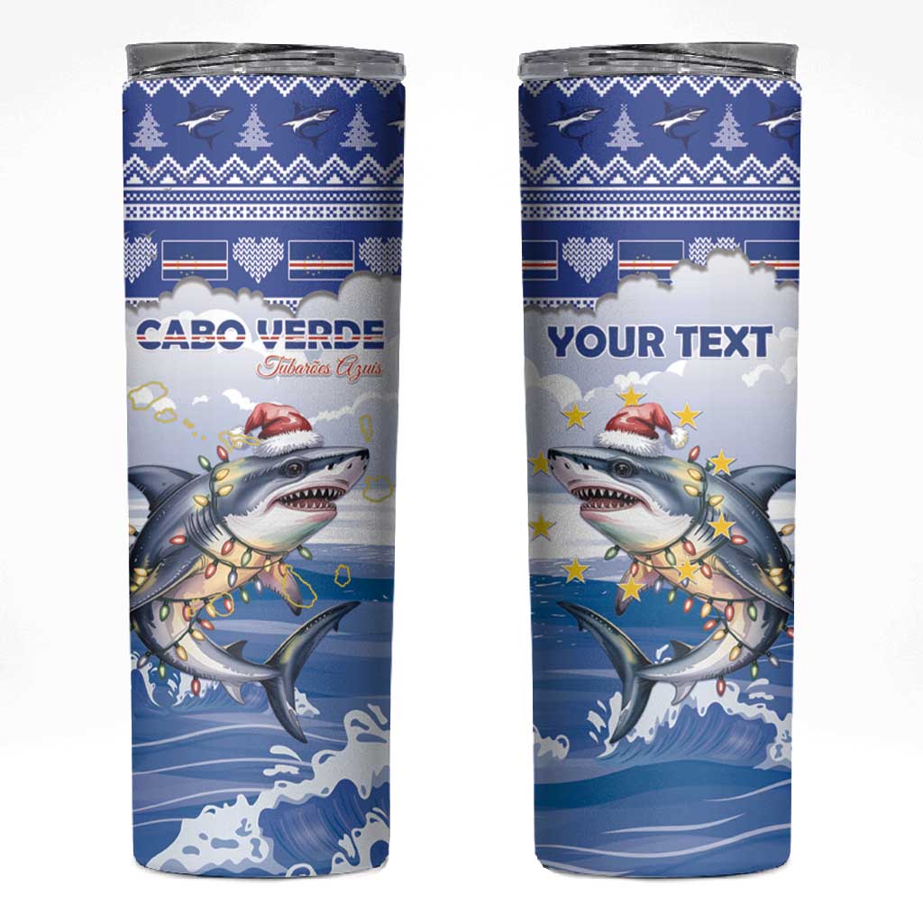 Afro Chirstmas Cabo Verde Football Personalized Skinny Tumbler Allez Tubaroes Azuis LT15