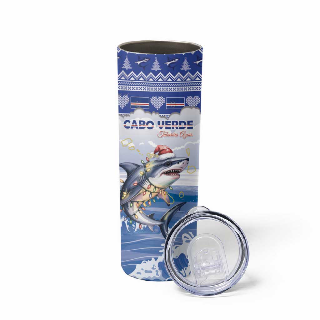 Afro Chirstmas Cabo Verde Football Personalized Skinny Tumbler Allez Tubaroes Azuis LT15