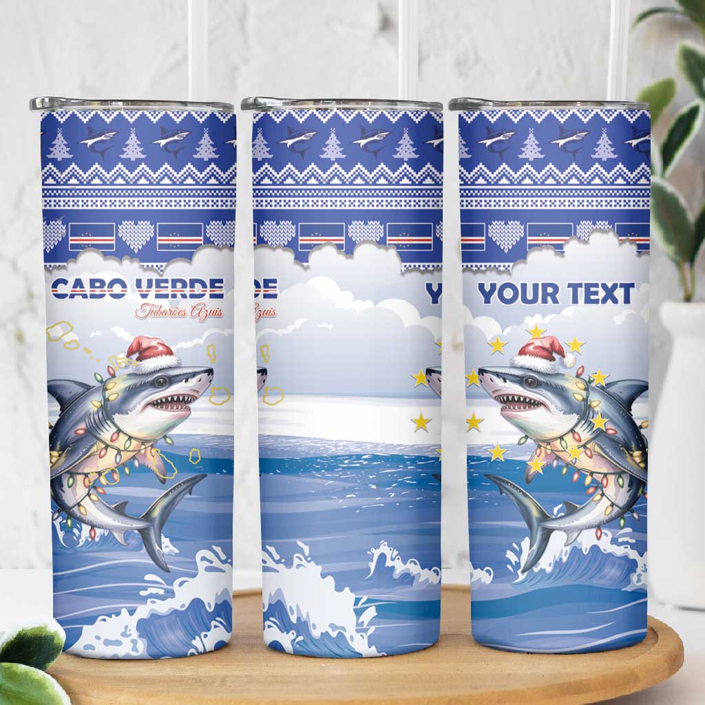 Afro Chirstmas Cabo Verde Football Personalized Skinny Tumbler Allez Tubaroes Azuis LT15
