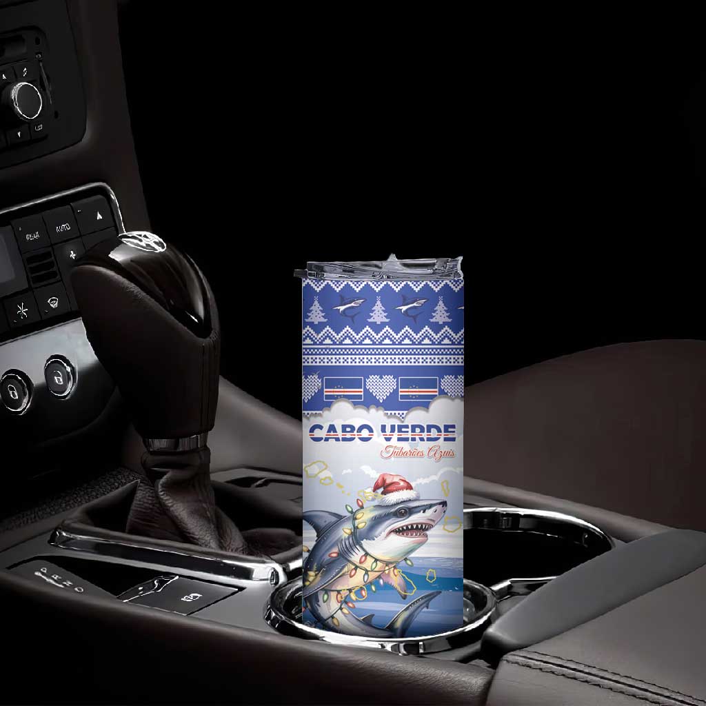 Afro Chirstmas Cabo Verde Football Personalized Skinny Tumbler Allez Tubaroes Azuis LT15