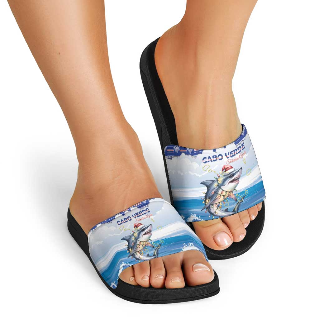 Cape Verde Football Christmas Slide Sandals Feliz Natal Tubaroes Azuis LT15