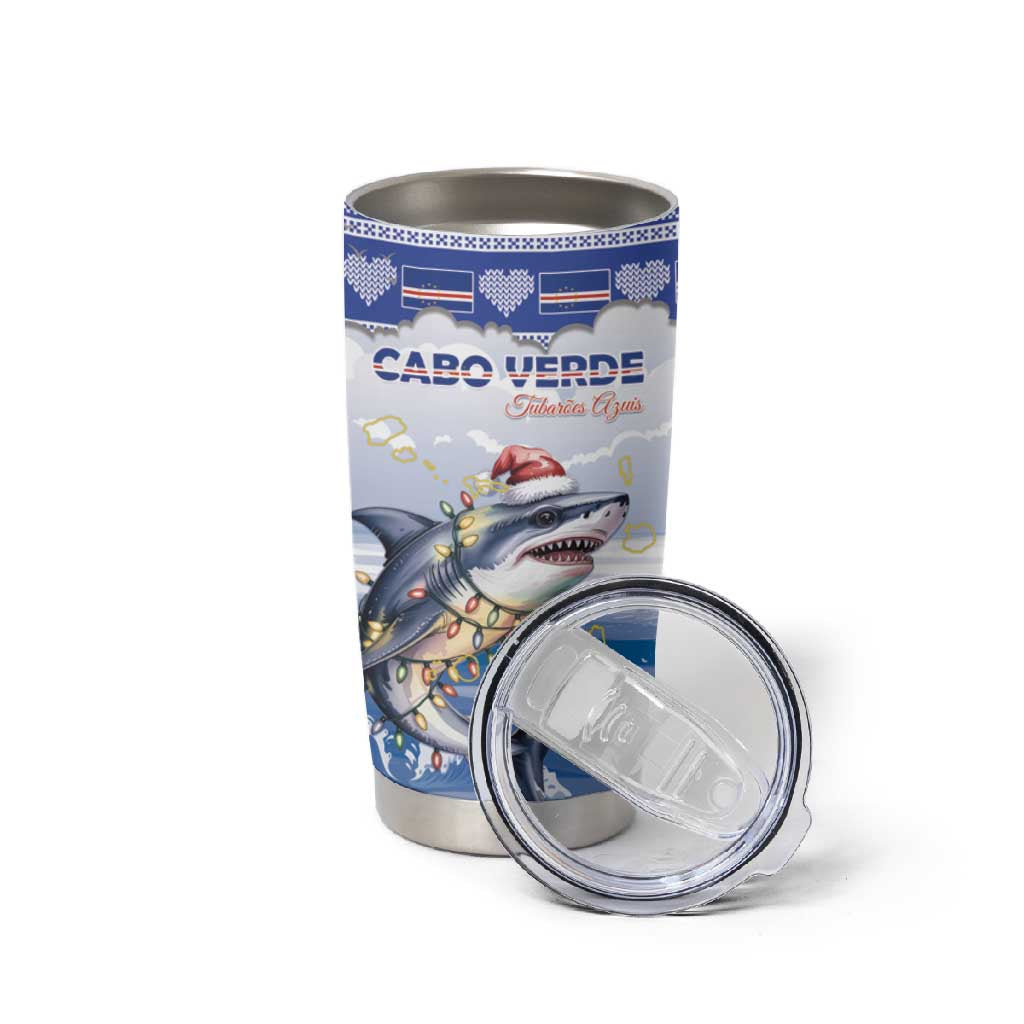 Afro Chirstmas Cabo Verde Football Personalized Tumbler Cup Allez Tubaroes Azuis LT15