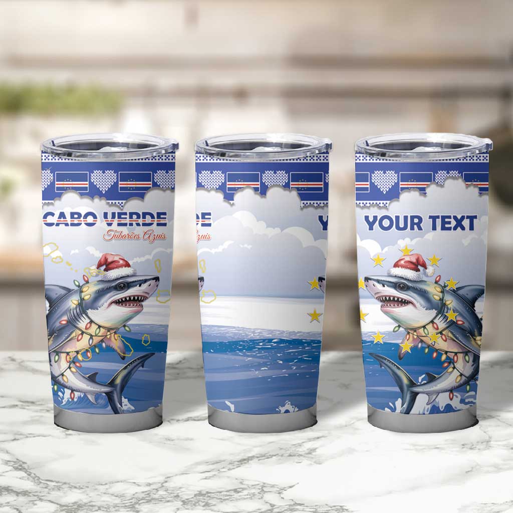 Afro Chirstmas Cabo Verde Football Personalized Tumbler Cup Allez Tubaroes Azuis LT15