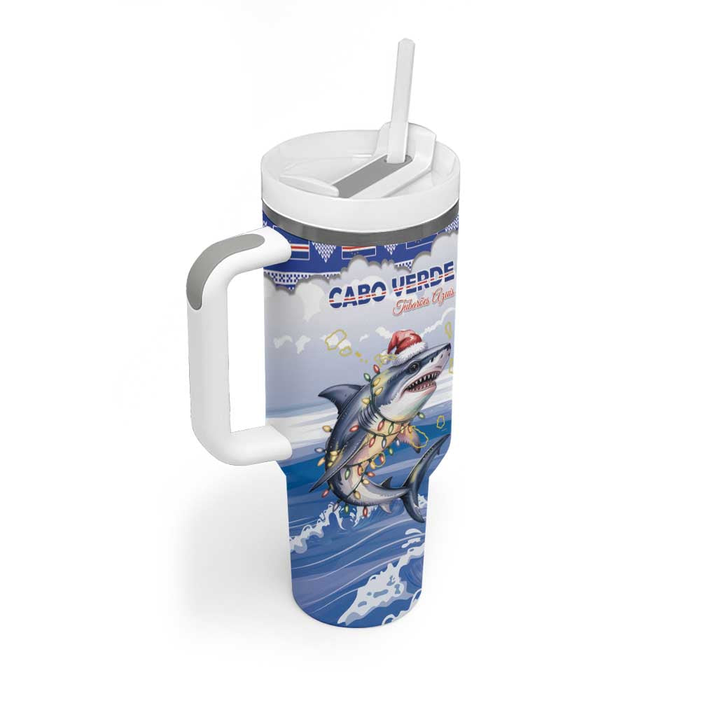 Afro Chirstmas Cabo Verde Football Personalized Tumbler With Handle Allez Tubaroes Azuis LT15