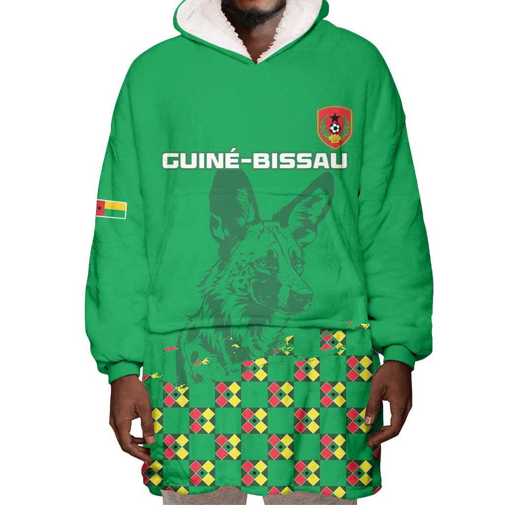 Custom Guinea Bissau Football Wearable Blanket Hoodie African Wild Dog - Go Djurtus LT15