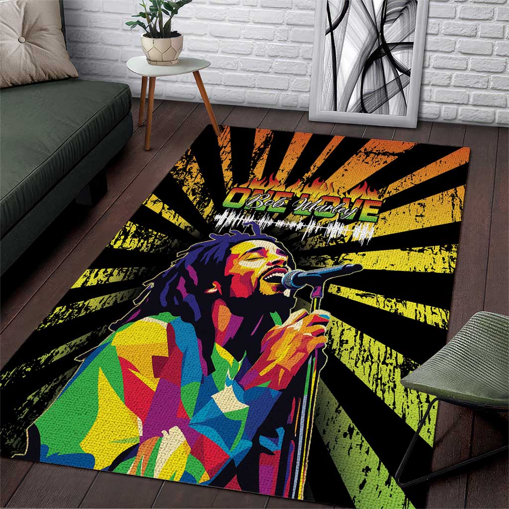 Afro-American Reggae Legend Bob Area Rug One Love - Grunge Style LT15