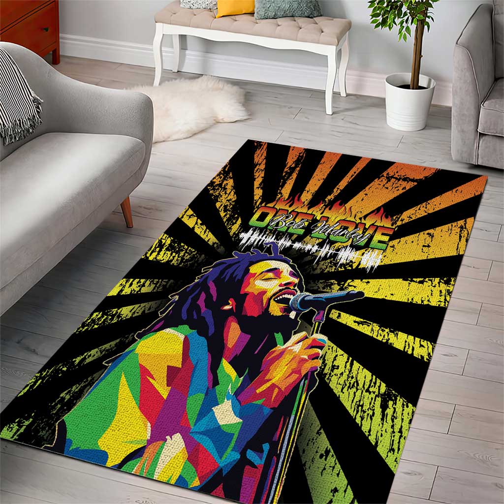Afro-American Reggae Legend Bob Area Rug One Love - Grunge Style LT15