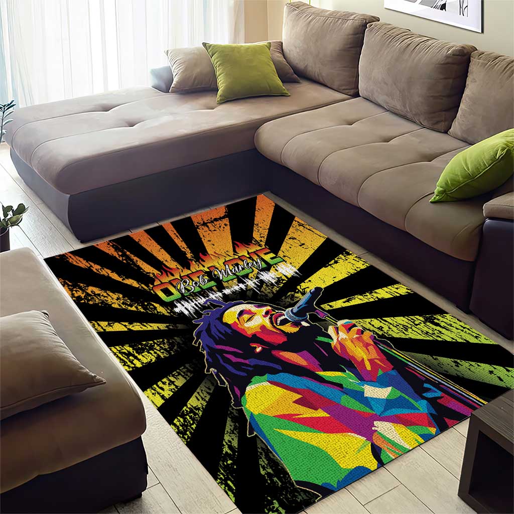 Afro-American Reggae Legend Bob Area Rug One Love - Grunge Style LT15