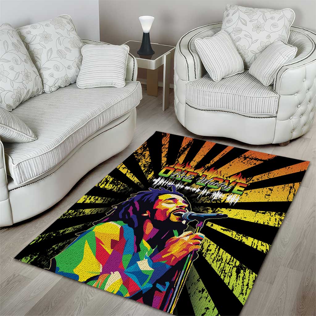 Afro-American Reggae Legend Bob Area Rug One Love - Grunge Style LT15