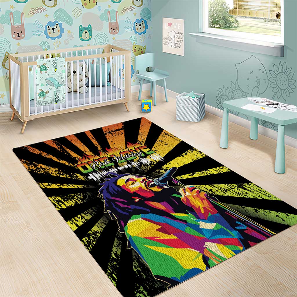 Afro-American Reggae Legend Bob Area Rug One Love - Grunge Style LT15