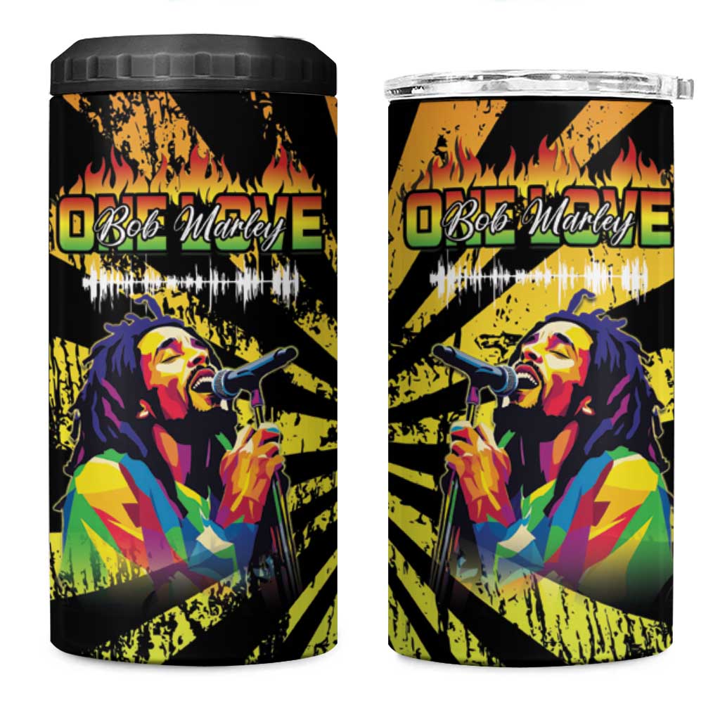 Afro-American Reggae Legend Bob 4 in 1 Can Cooler Tumbler One Love - Grunge Style LT15