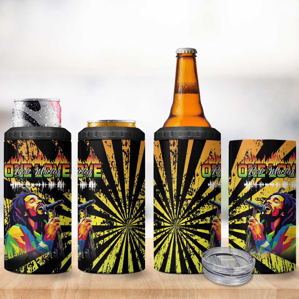 Afro-American Reggae Legend Bob 4 in 1 Can Cooler Tumbler One Love - Grunge Style LT15