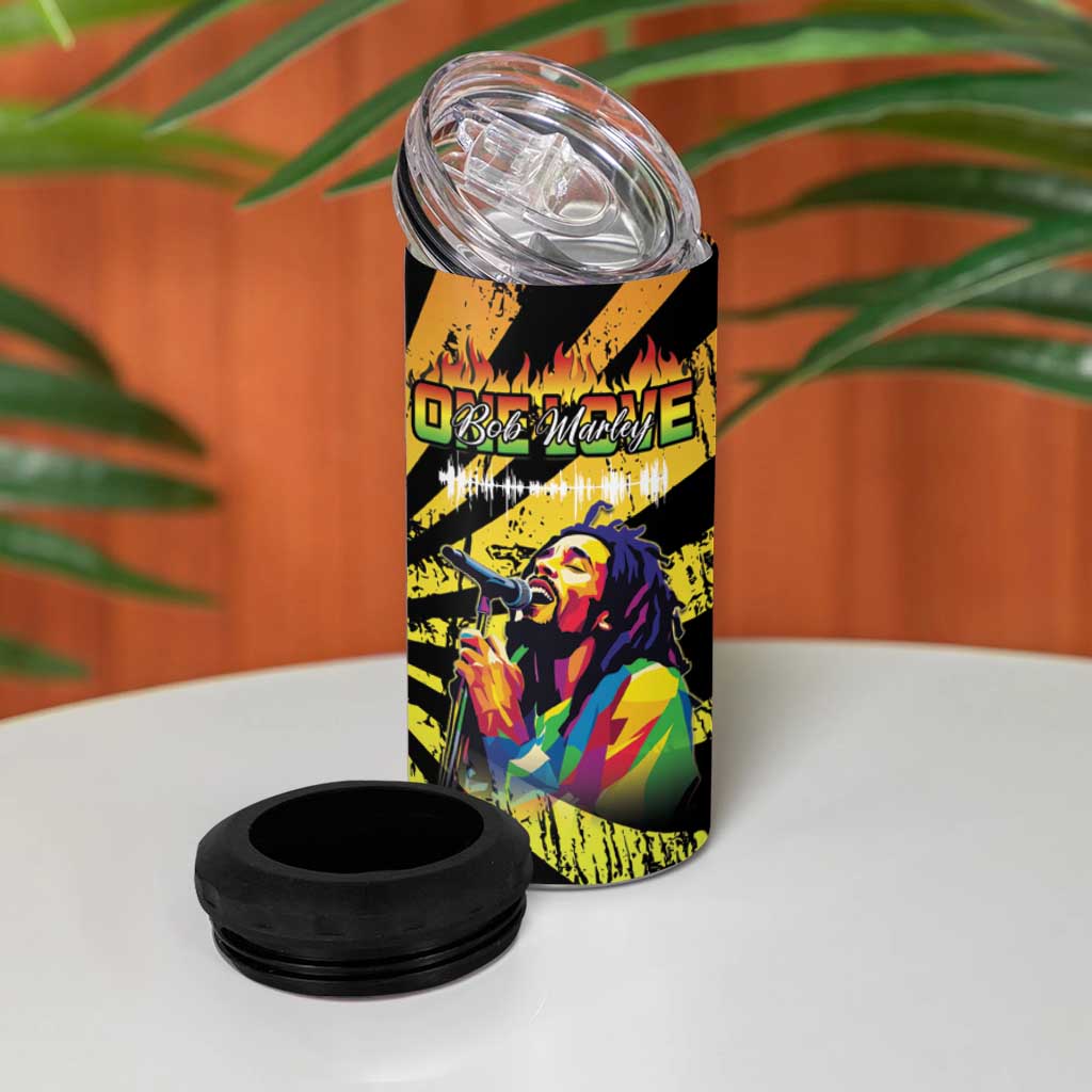 Afro-American Reggae Legend Bob 4 in 1 Can Cooler Tumbler One Love - Grunge Style LT15