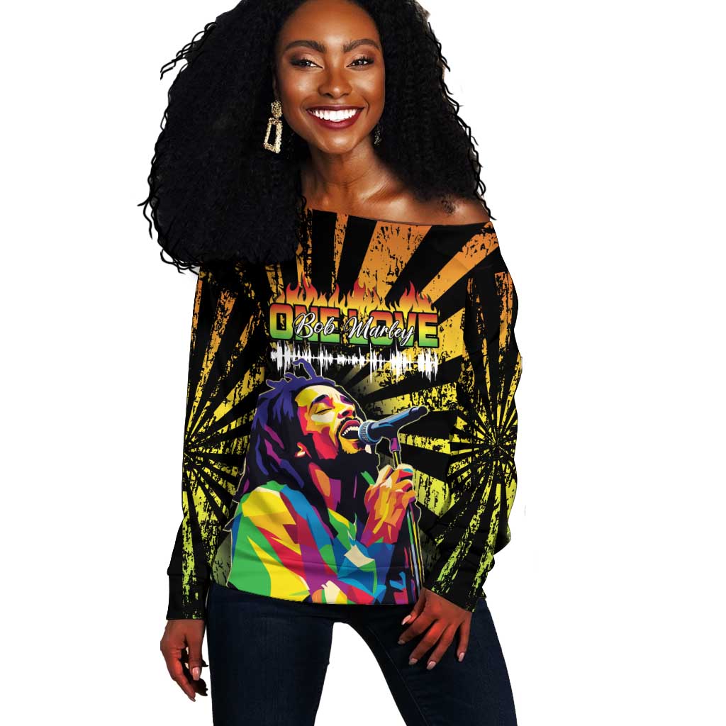 Afro-American Reggae Legend Bob Off Shoulder Sweater One Love - Grunge Style LT15