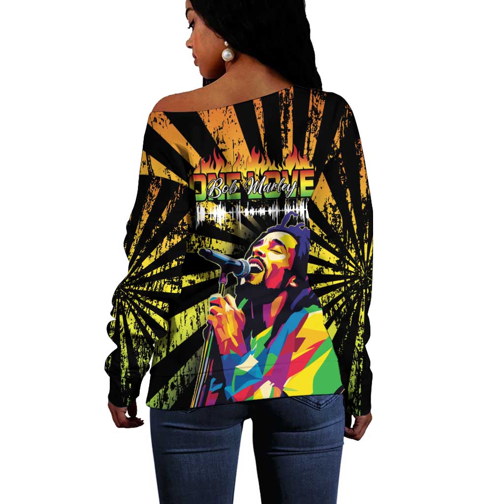 Afro-American Reggae Legend Bob Off Shoulder Sweater One Love - Grunge Style LT15