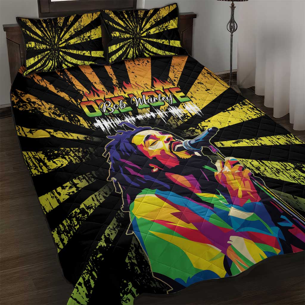 Afro-American Reggae Legend Bob Quilt Bed Set One Love - Grunge Style LT15