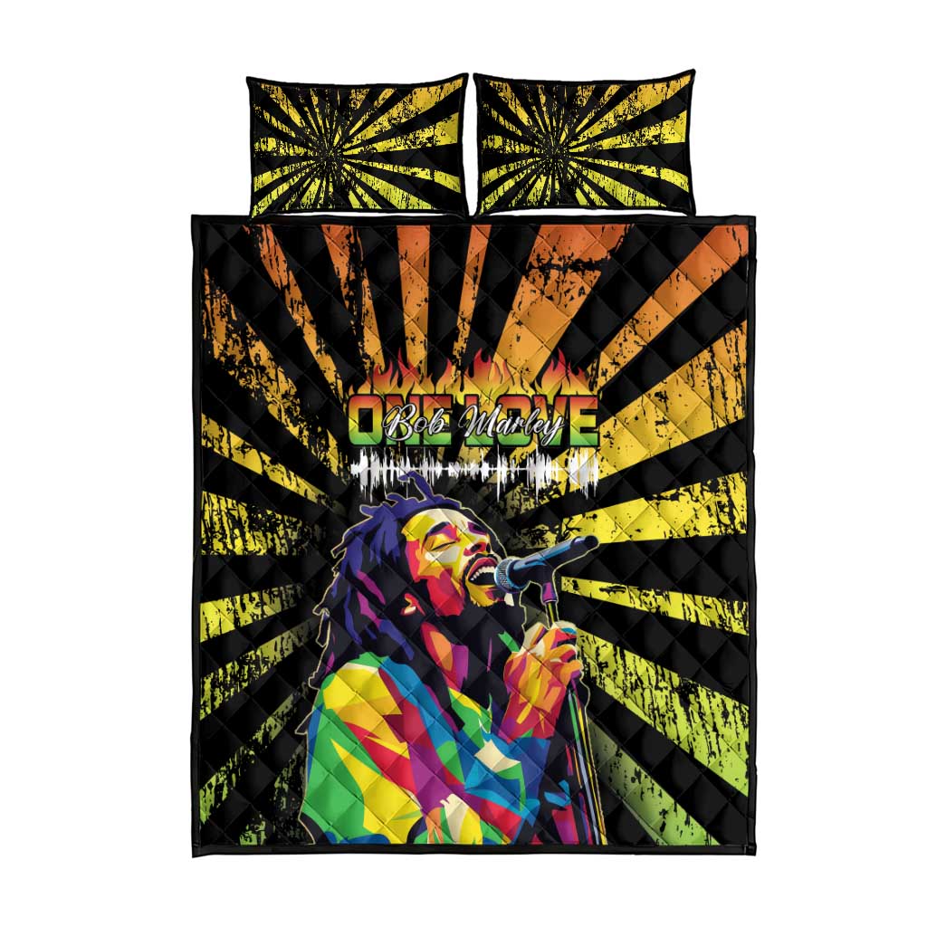 Afro-American Reggae Legend Bob Quilt Bed Set One Love - Grunge Style LT15