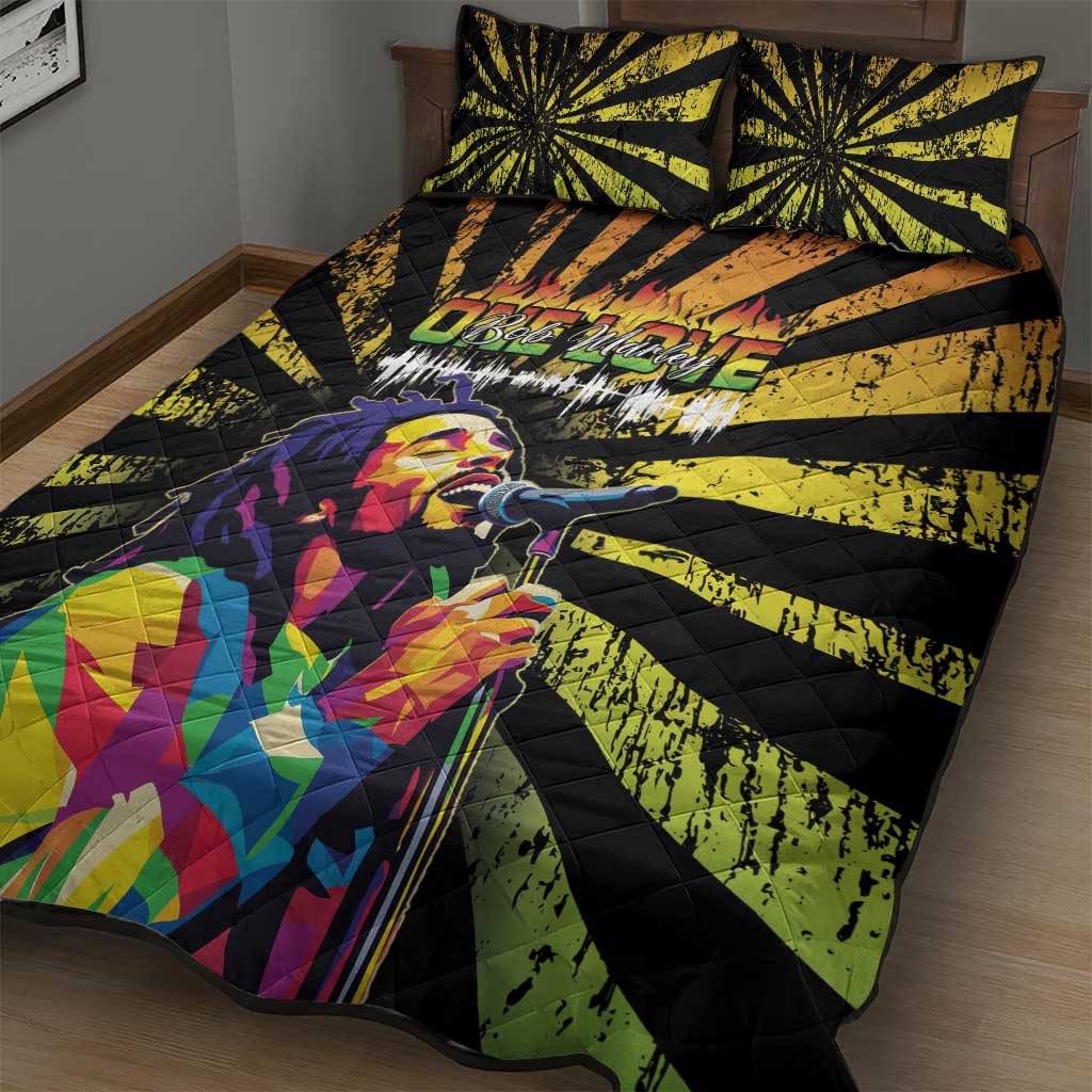 Afro-American Reggae Legend Bob Quilt Bed Set One Love - Grunge Style LT15