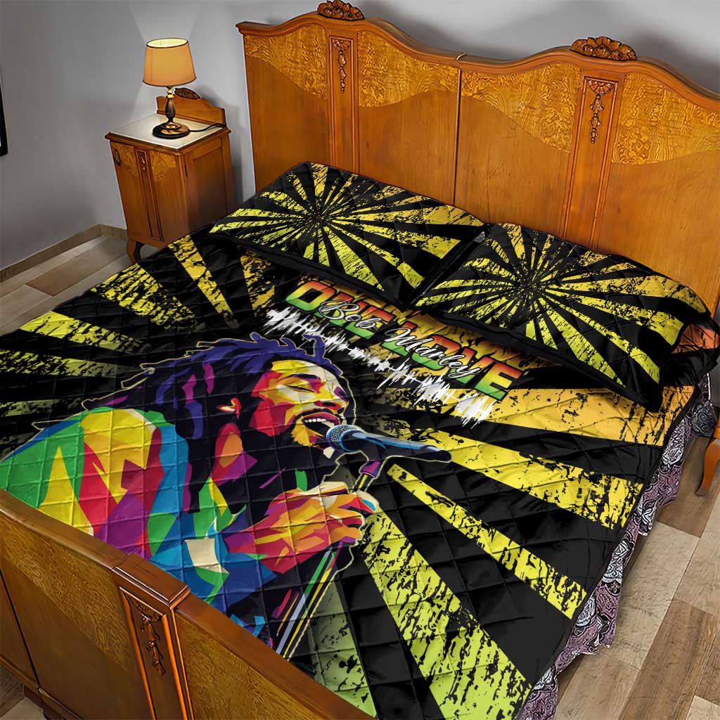 Afro-American Reggae Legend Bob Quilt Bed Set One Love - Grunge Style LT15