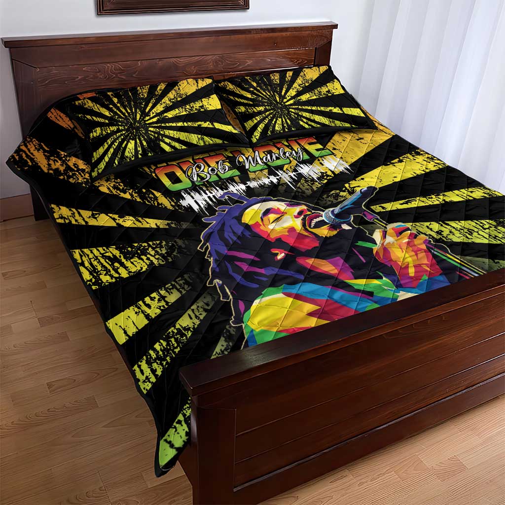 Afro-American Reggae Legend Bob Quilt Bed Set One Love - Grunge Style LT15