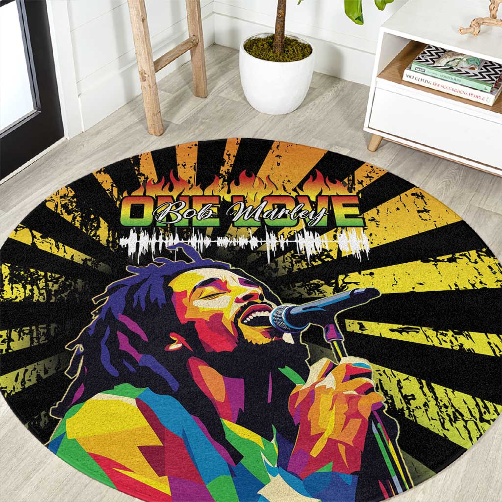 Afro-American Reggae Legend Bob Round Carpet One Love - Grunge Style LT15