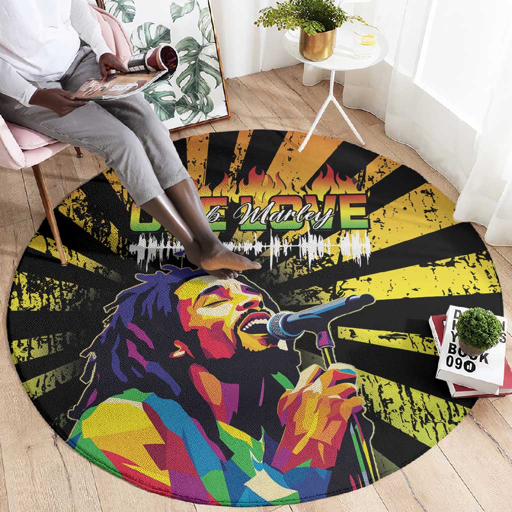 Afro-American Reggae Legend Bob Round Carpet One Love - Grunge Style LT15