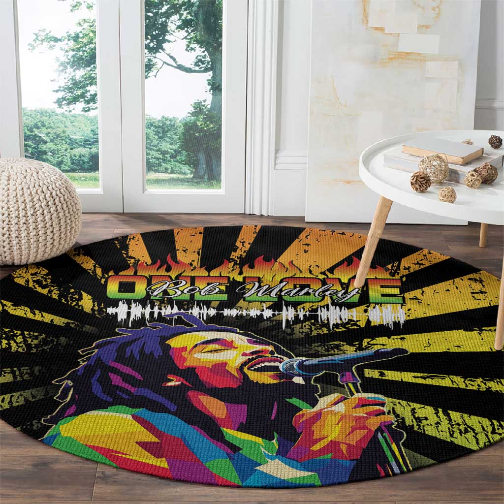 Afro-American Reggae Legend Bob Round Carpet One Love - Grunge Style LT15