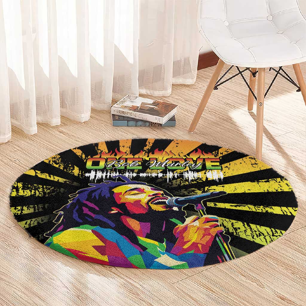 Afro-American Reggae Legend Bob Round Carpet One Love - Grunge Style LT15