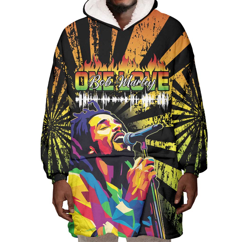 Afro-American Reggae Legend Bob Wearable Blanket Hoodie One Love - Grunge Style LT15