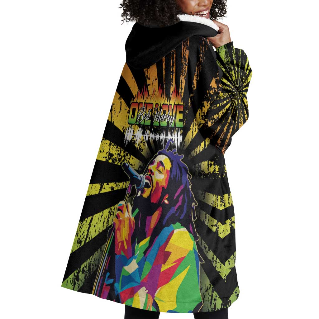Afro-American Reggae Legend Bob Wearable Blanket Hoodie One Love - Grunge Style LT15