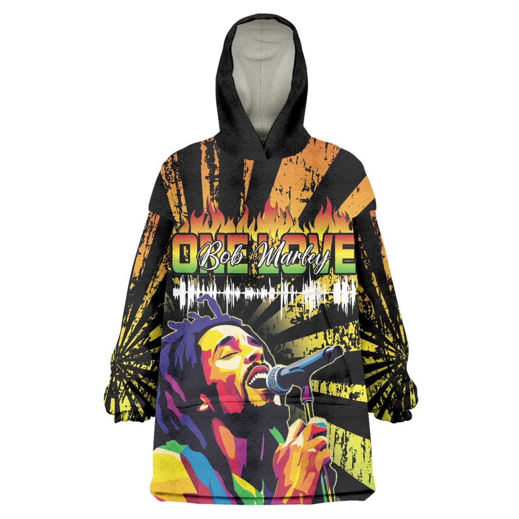 Afro-American Reggae Legend Bob Wearable Blanket Hoodie One Love - Grunge Style LT15