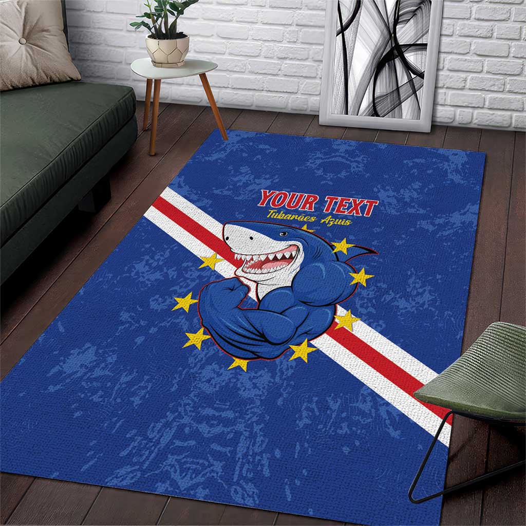 Custom Cabo Verde Football Area Rug Go Tubaroes Azuis LT15