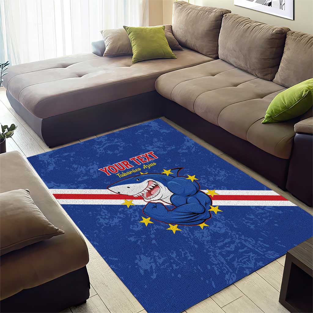 Custom Cabo Verde Football Area Rug Go Tubaroes Azuis LT15