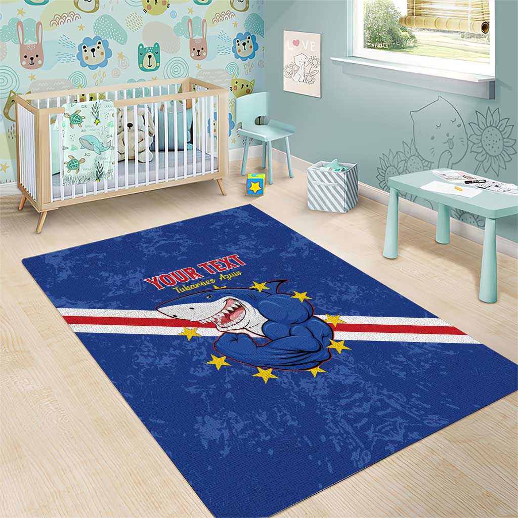 Custom Cabo Verde Football Area Rug Go Tubaroes Azuis LT15
