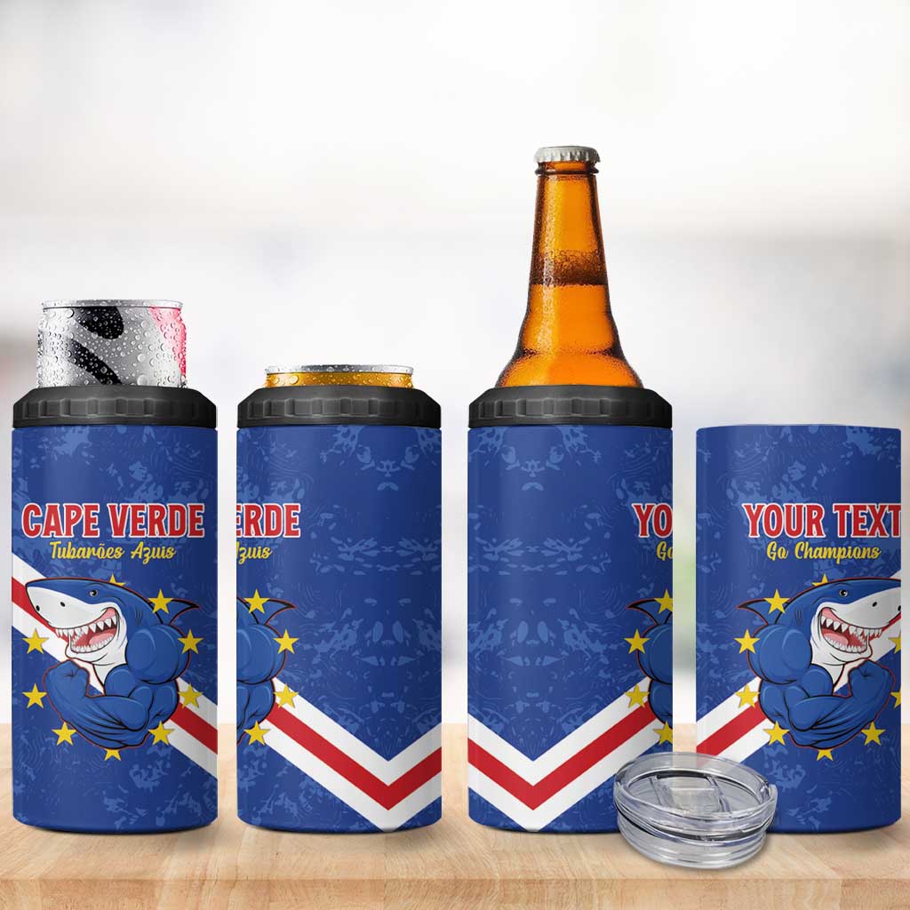 Custom Cabo Verde Football 4 in 1 Can Cooler Tumbler Go Tubaroes Azuis LT15