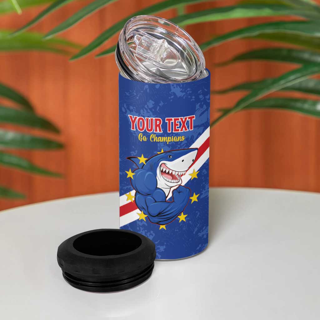 Custom Cabo Verde Football 4 in 1 Can Cooler Tumbler Go Tubaroes Azuis LT15