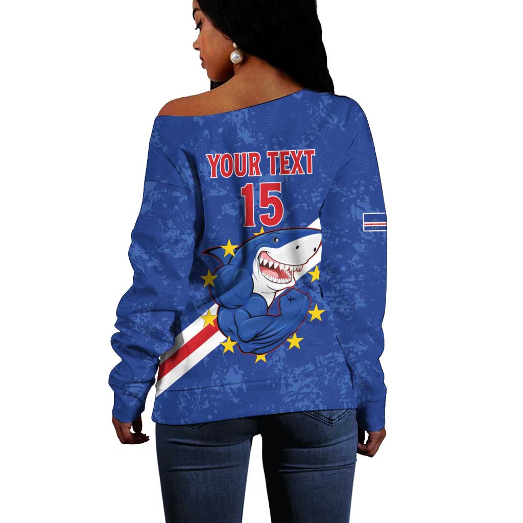 Custom Cabo Verde Football Off Shoulder Sweater Go Tubaroes Azuis LT15