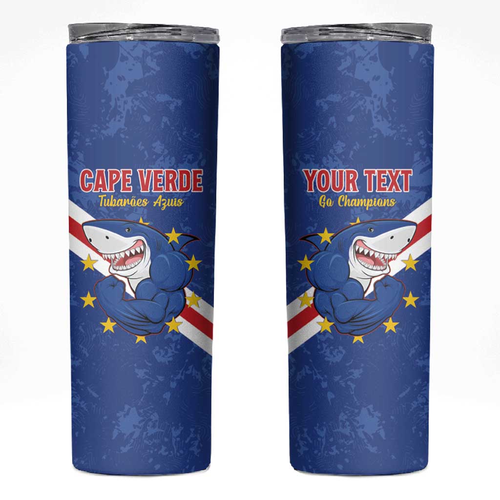 Custom Cabo Verde Football Skinny Tumbler Go Tubaroes Azuis LT15