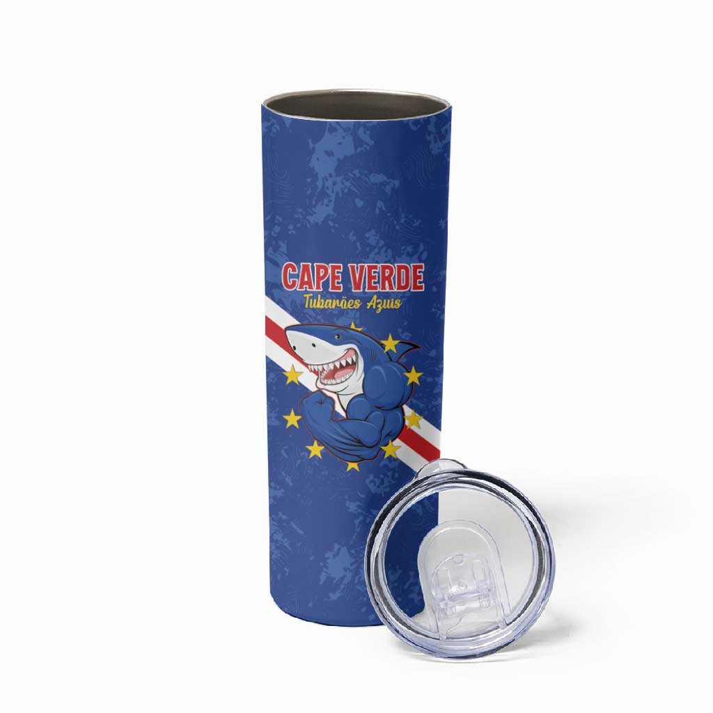 Custom Cabo Verde Football Skinny Tumbler Go Tubaroes Azuis LT15